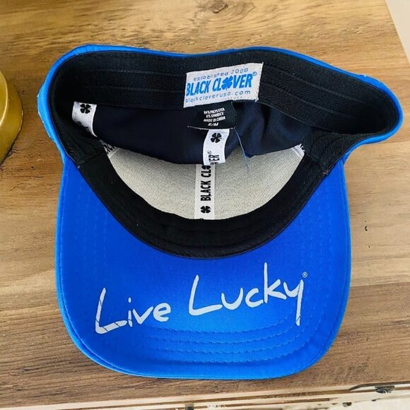 Black Clover “Live Lucky” Royal Blue and Gray Hat Cap Gray Clover Size S/M - Picture 4 of 5
